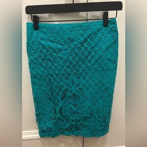 LOFT Teal Lace Pencil Skirt